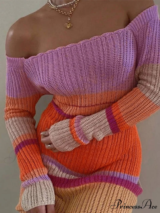 Color Block Stripe Knitted Modern Halter Crop Cami Top Pink / S
