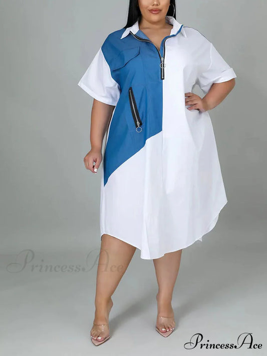 Color Block Zip Trendy Up Puffer Jacket White / XL