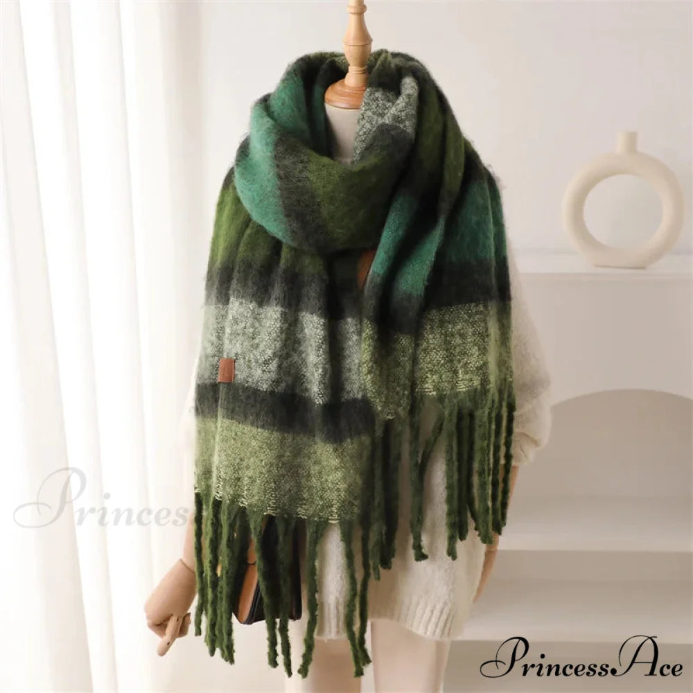 Color Blocked Stripe Cashmere Pashmina Scarf GREEN