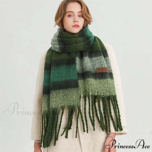 Color Blocked Stripe Cashmere Pashmina Scarf GREEN
