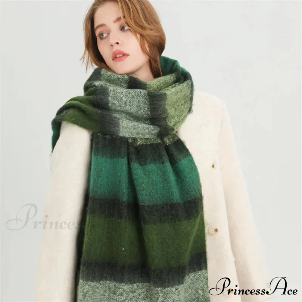 Color Blocked Stripe Cashmere Pashmina Scarf GREEN