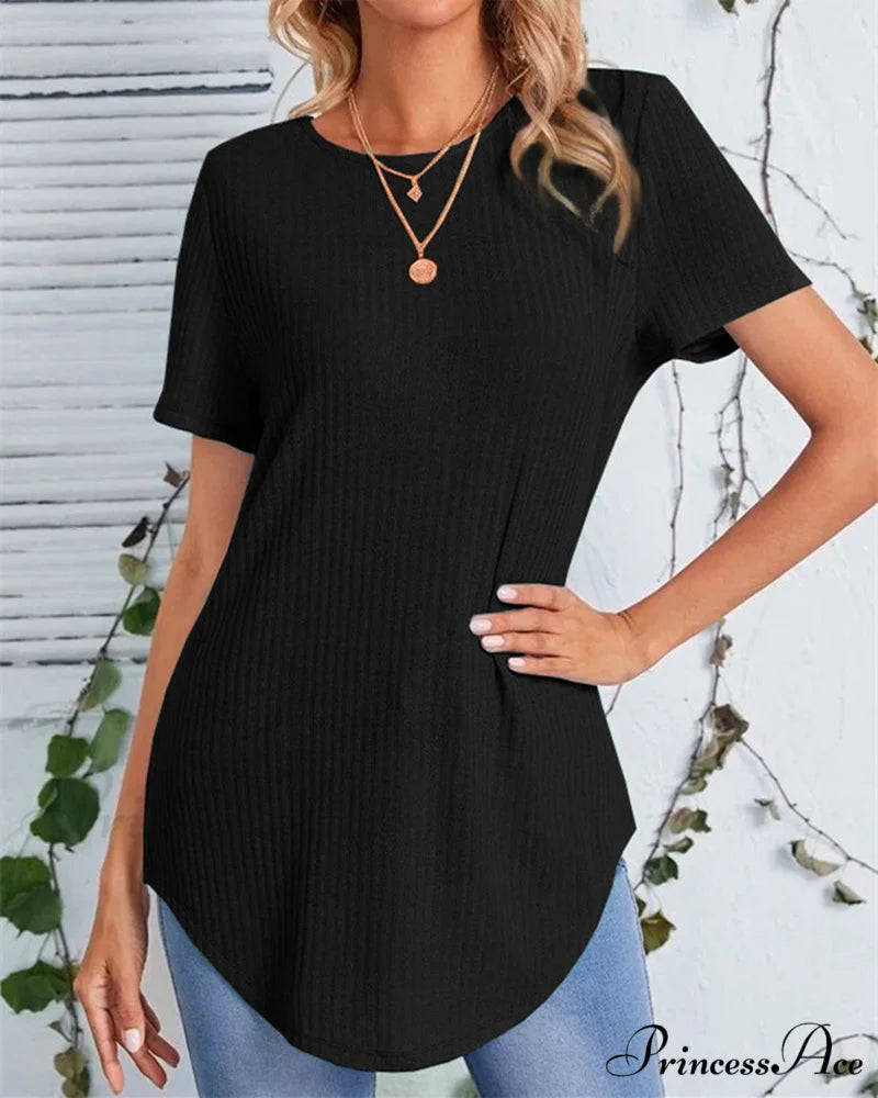 Color Casual Solid - T-Shirt Back Single-Breasted Black / S