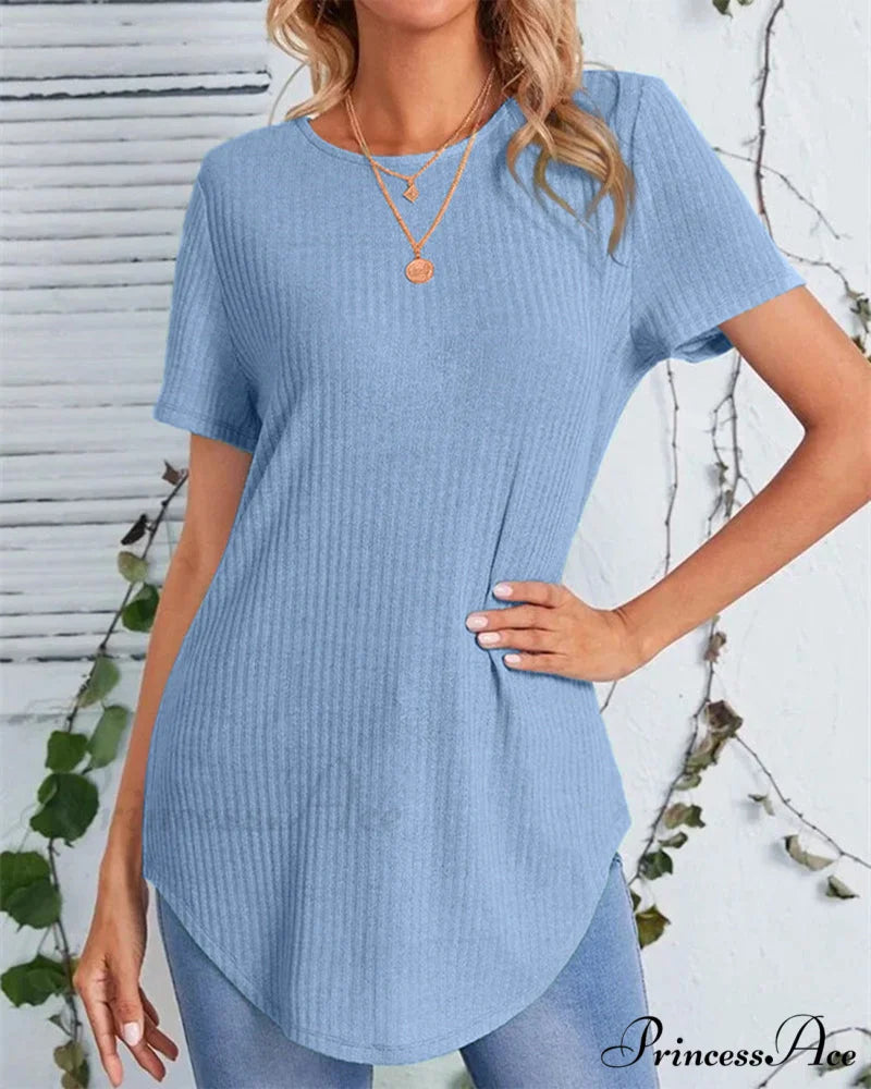 Color Casual Solid - T-Shirt Back Single-Breasted Blue / S