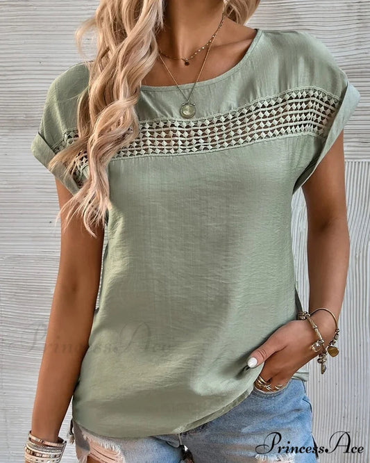 Color Cutout Solid T-shirt Green / S