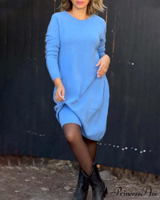 Color Solid Dress Blue / S