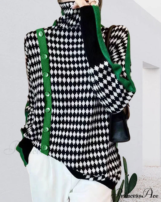 Colorblocked Neck High Pullover