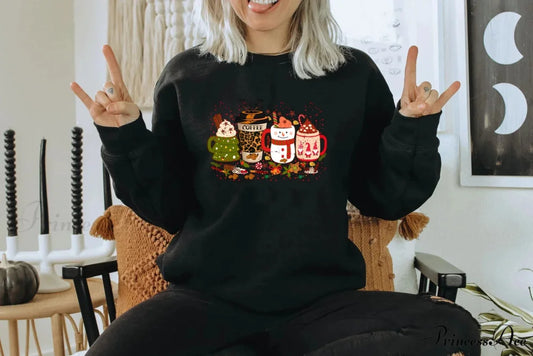 Colored Coffee Party Aesthetic Pure Cotton Jumper Graphic Christmas Hoodie Black / S Christmas Hoodies-L