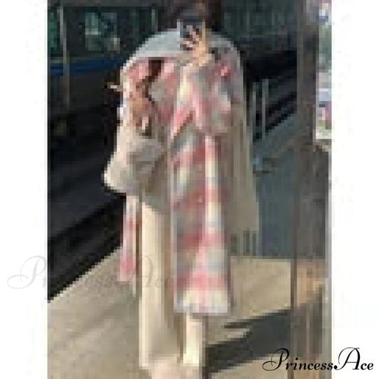 Colorful Checked Wool Office Overcoat beige / S overcoats-241228