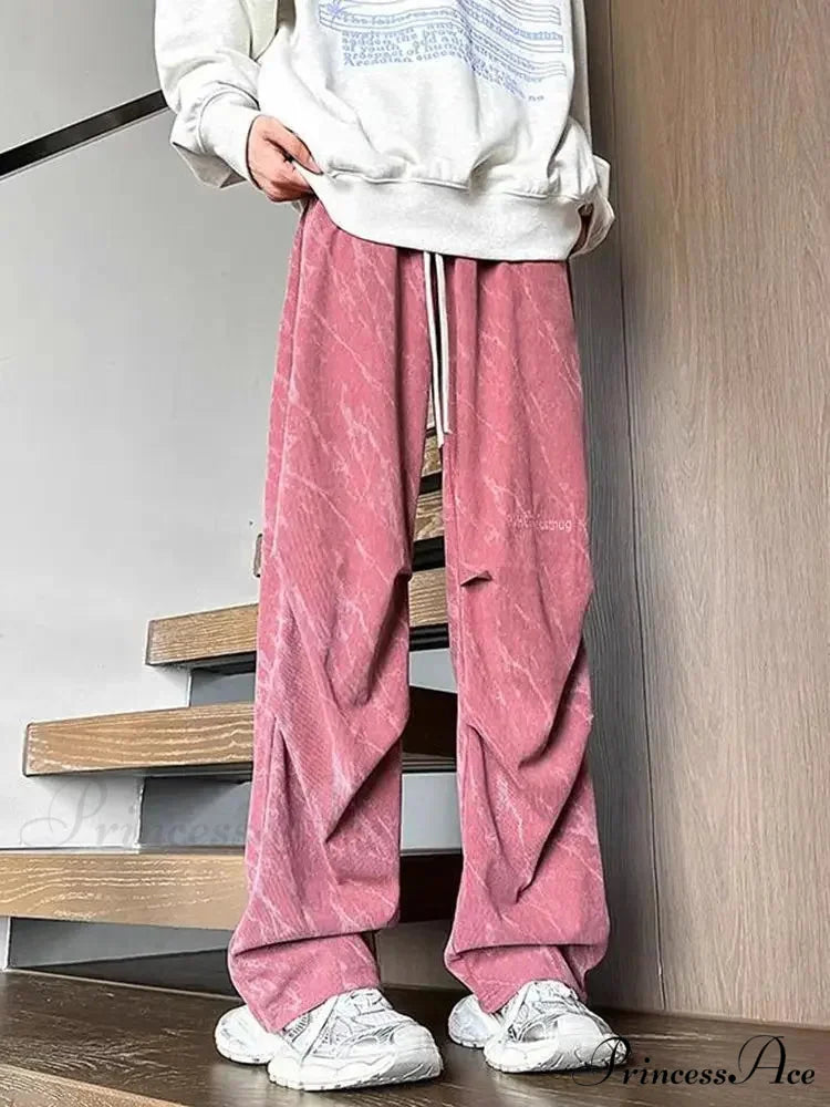 Colorful Corduroy Wide Leg Trousers Pink / S pants-241228