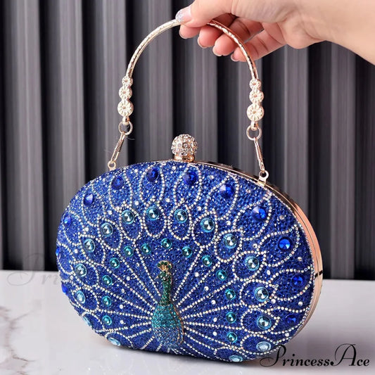 Colorful Design Gemstone Night Rhinestone Shoulder Clutch Bag Blue clutchbag-250126