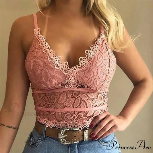 Colorful Lace V-Neck Camisole Plus Size Bralette Vest Pink / S croptop-250126