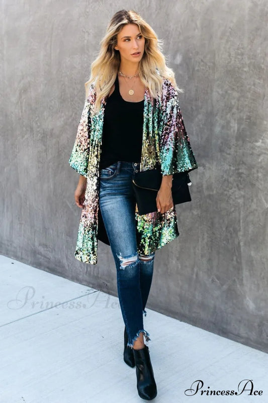 Colorful Mid-Length Stylish Sequin Cardigan S / 1#