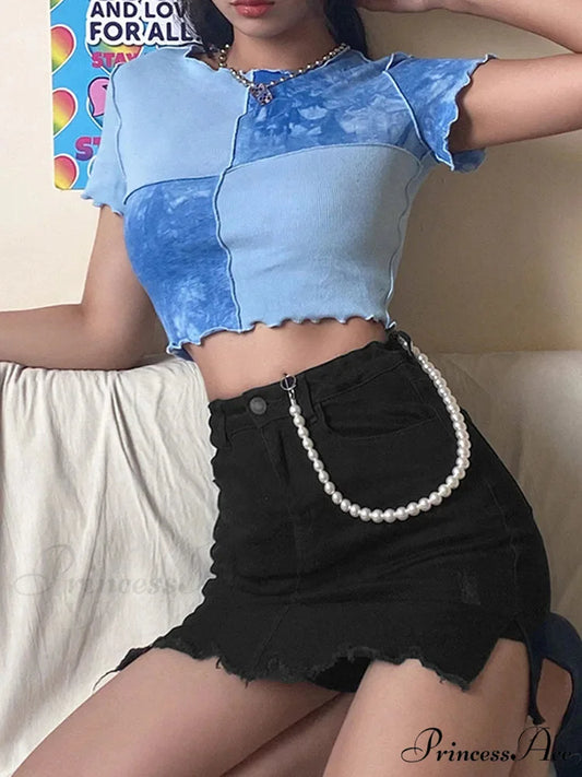 Colorful Sequin Patch Cropped Blouse Blue / S croptop-250223