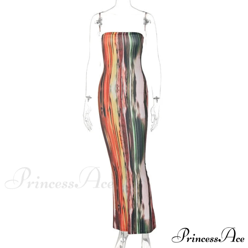 Colorful Strapless Maxi Bodycon Dress colorful / S