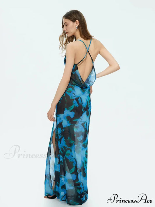 Colorful Suspender Open-Back Flower Dress floraldress-250126