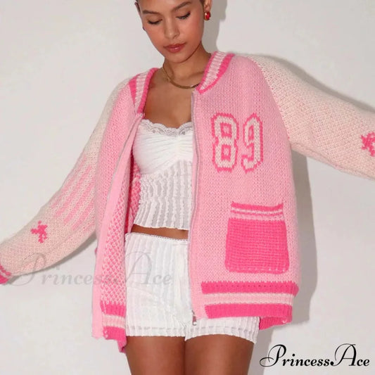 Colorful Y2K Streetwear Knit Cardigan Pink / S cardigans-241228