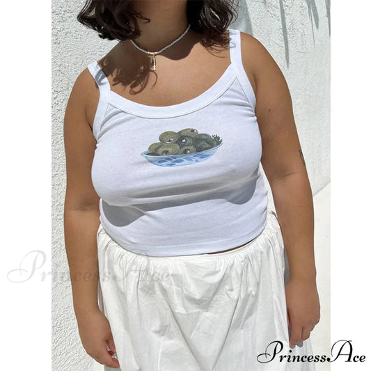 Comic Print O-Neck Crop Top white 1 / S croptop-250223