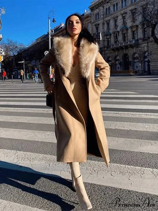 Concealed Button Collar Maxi Winter Overcoat Khaki / S overcoats-241228