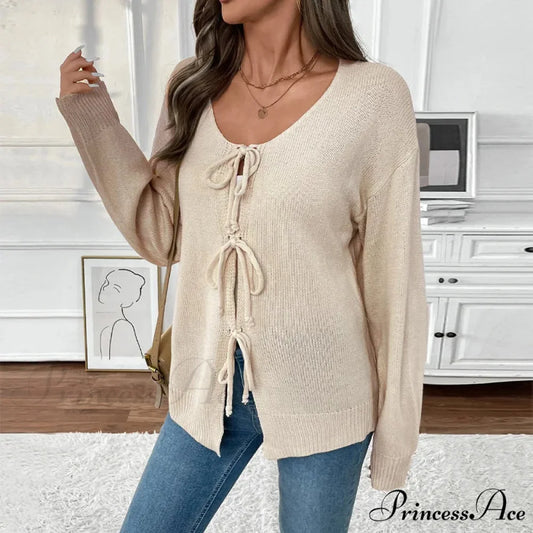 Connect-Up Circular Neck Unpatterned Sweater Jacket Cardigan APRICOT / S cardiagn-250126