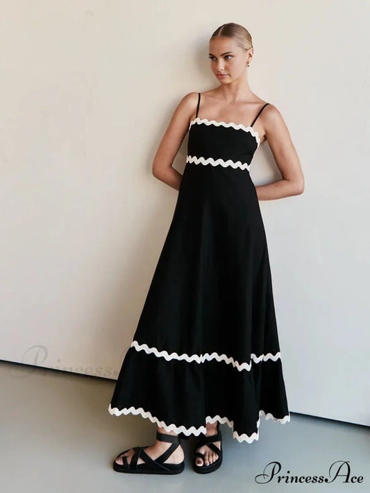 Contast Trim Graceful Cami Long Dress Black / XS
