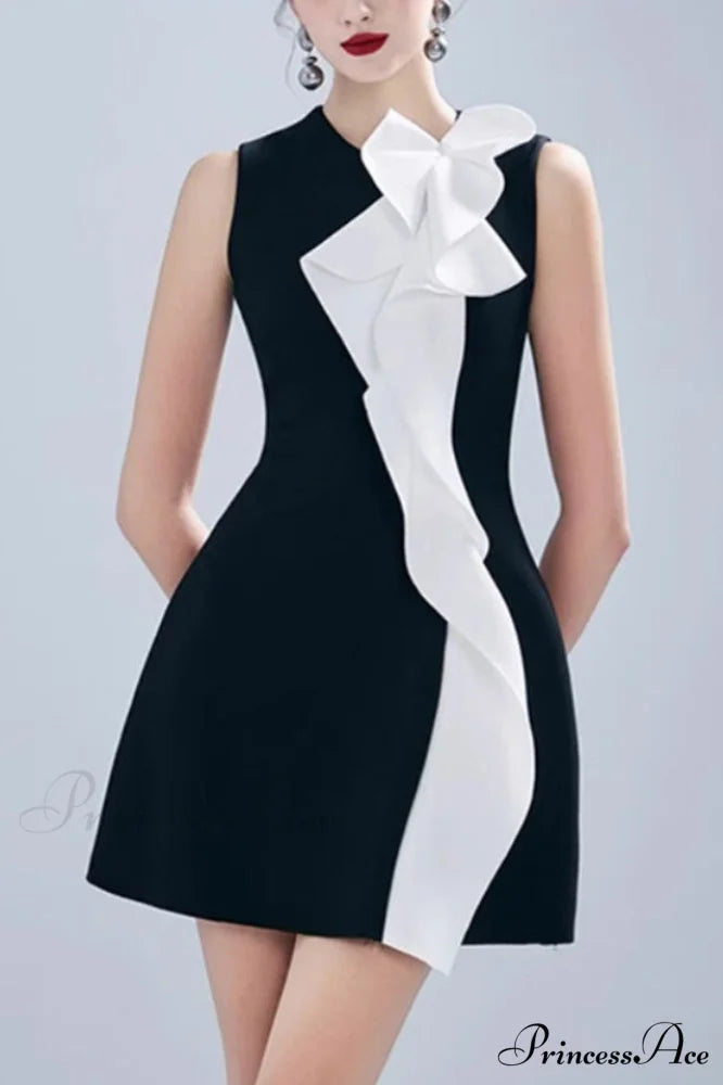 Contrast Color Patchwork Charming Ruffle Mini Dress