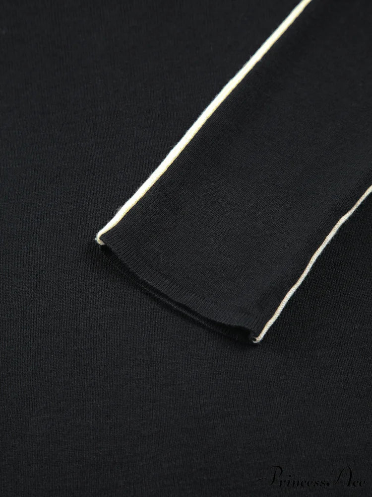 Contrast Piping Turtleneck Trendy Long Sleeve Top