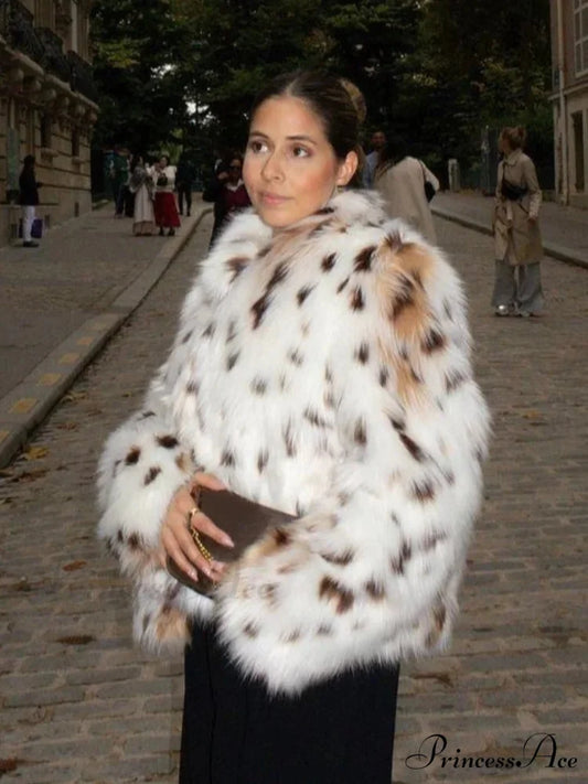 Contrast Stand Collar Faux Fur Coat