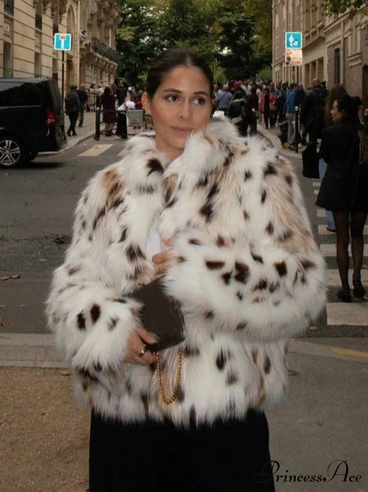 Contrast Stand Collar Faux Fur Coat white / XS