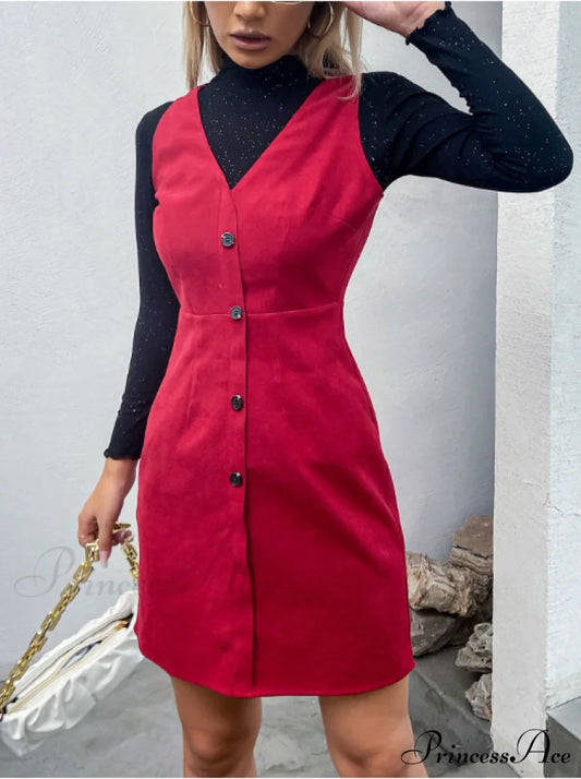 Contrast Stitching Fake Two-Piece Dress