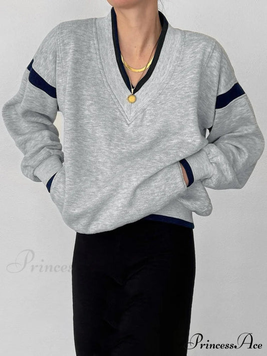 Contrast Trim Graceful Oversized Sweatshirt