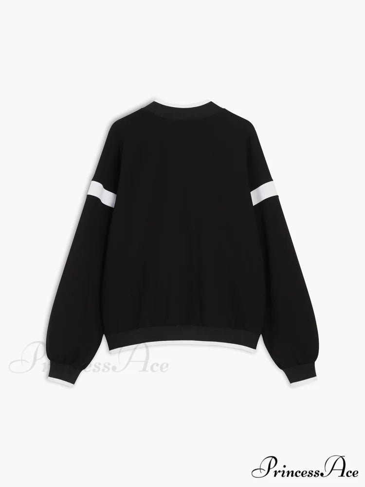 Contrast Trim Graceful Oversized Sweatshirt