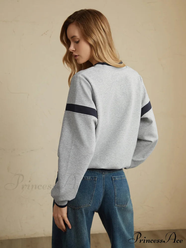 Contrast Trim Graceful Oversized Sweatshirt