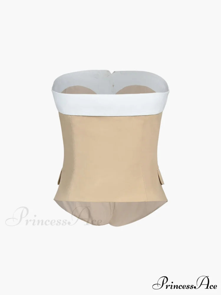 Contrast Trim Graceful Patchwork Tube Top