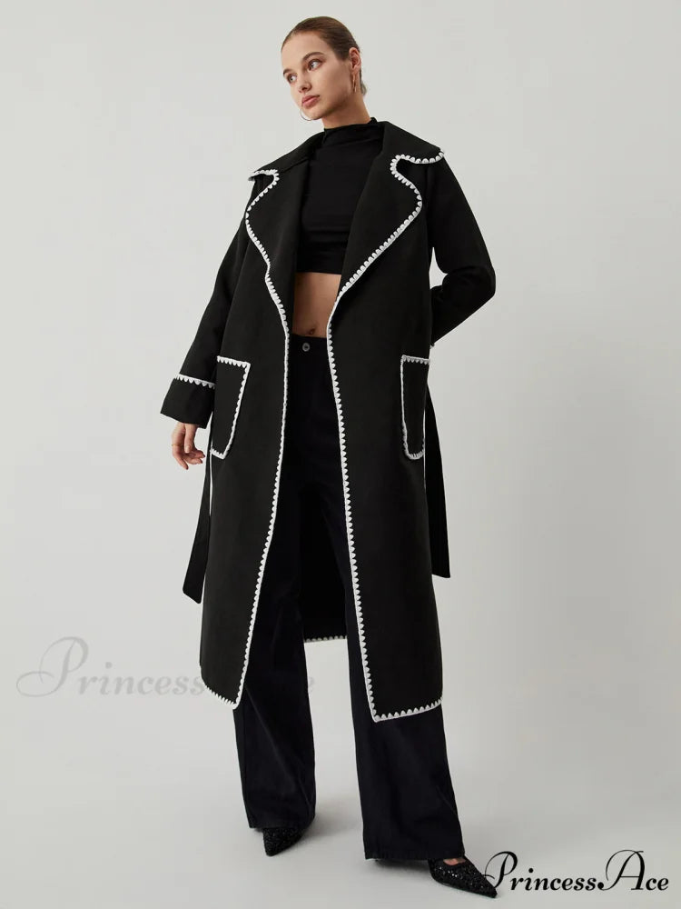 Contrast Trim Graceful Pocket Tweed Coat