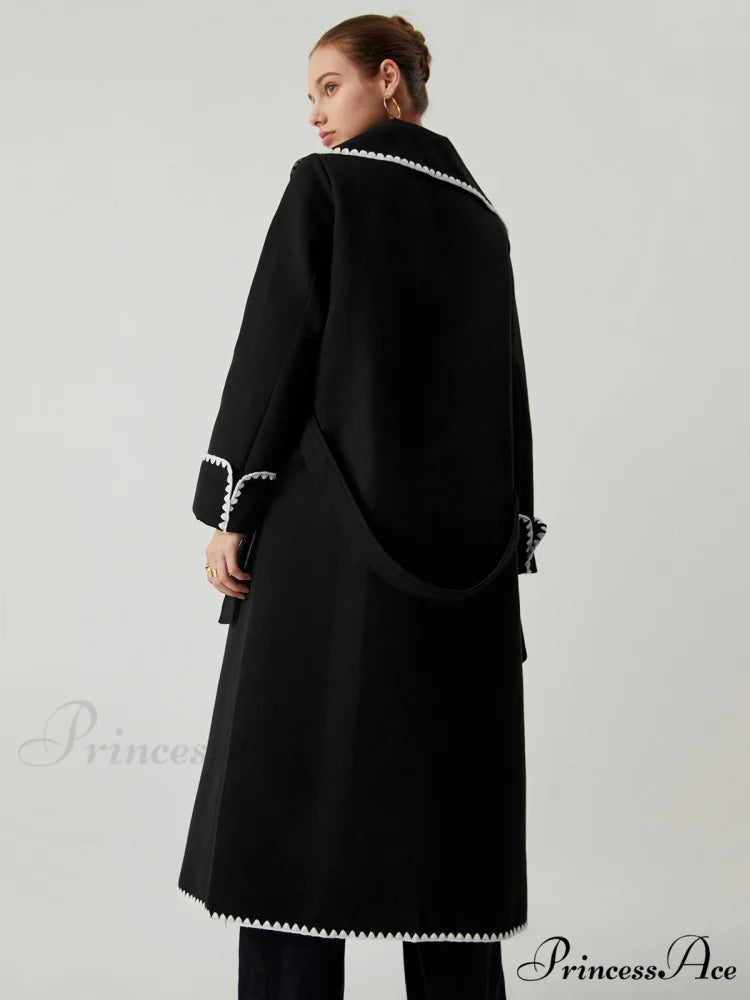 Contrast Trim Graceful Pocket Tweed Coat