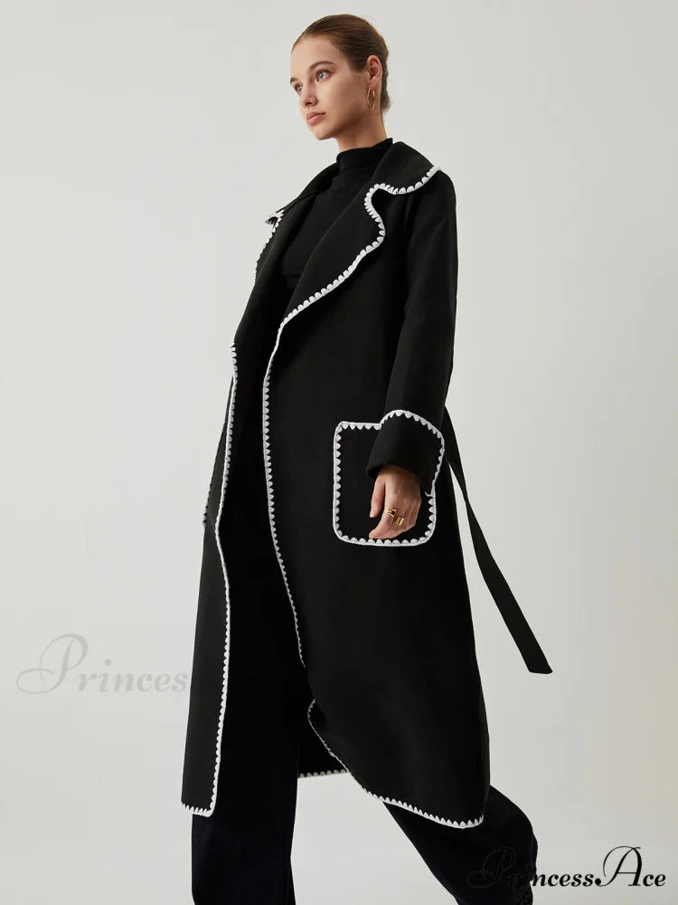 Contrast Trim Graceful Pocket Tweed Coat
