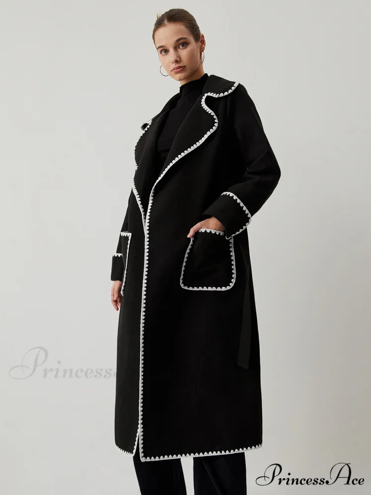 Contrast Trim Graceful Pocket Tweed Coat