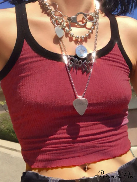 Contrast Trim Graceful Pullover Sweater Red / S