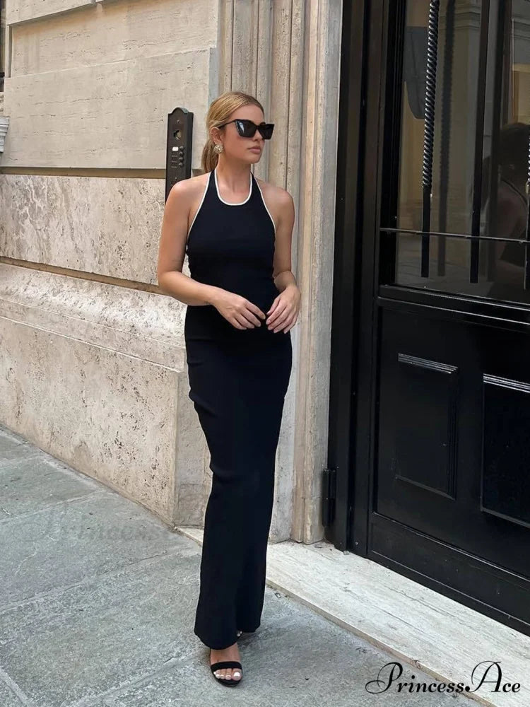 Contrast Trim Halter Trendy Split Long Sweater Dress