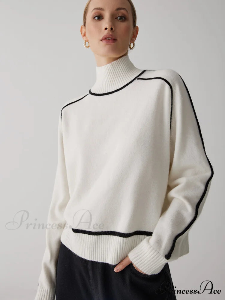 Contrast Turtleneck Graceful Long Sleeve Sweater