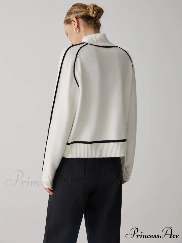 Contrast Turtleneck Graceful Long Sleeve Sweater
