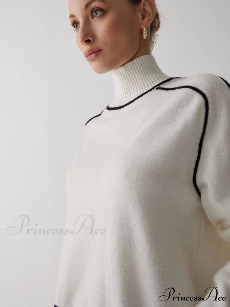 Contrast Turtleneck Graceful Long Sleeve Sweater