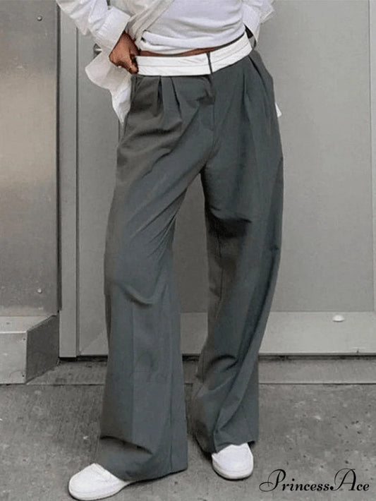 Contrast Waist Graceful Pleated Tailored Pants