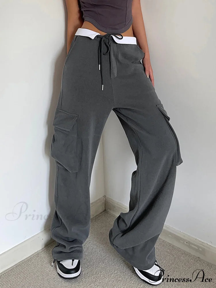 Contrast Waistband Graceful Cargo Sweatpants