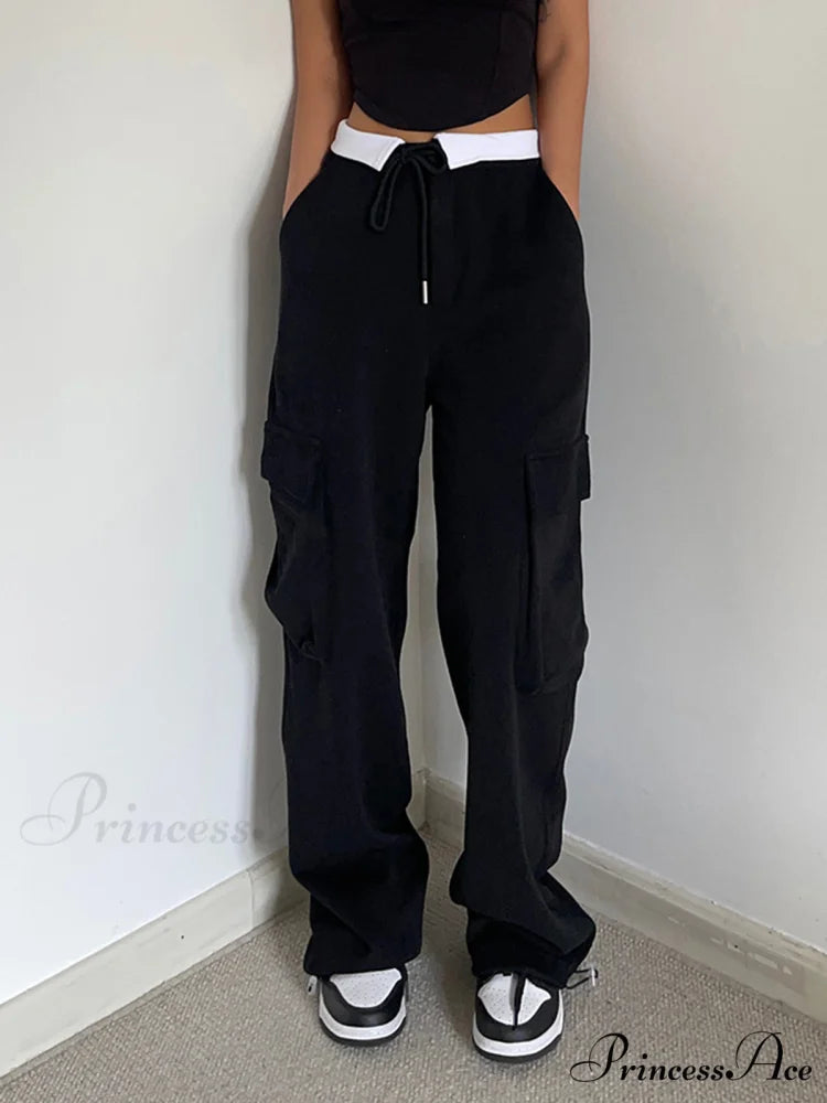 Contrast Waistband Graceful Cargo Sweatpants