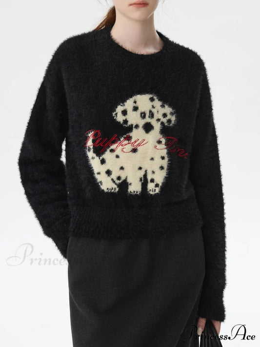Contrasting Monochrome Dalmatian Stitched Jumper Black / XS swraters-241228