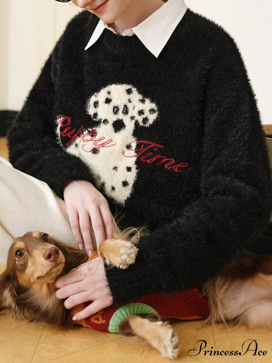 Contrasting Monochrome Dalmatian Stitched Jumper swraters-241228