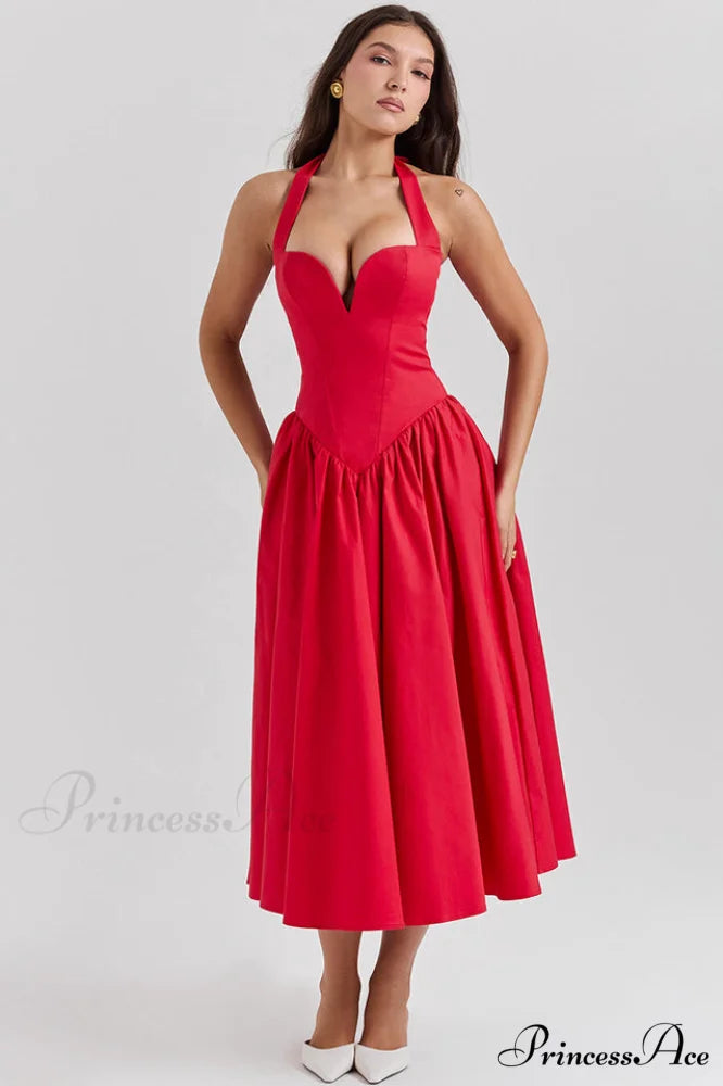 Coquette Scarlet Stylish Halter Midi Dress