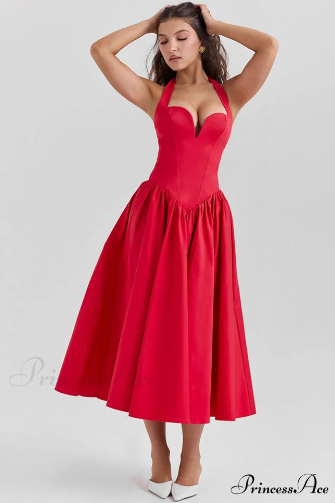 Coquette Scarlet Stylish Halter Midi Dress