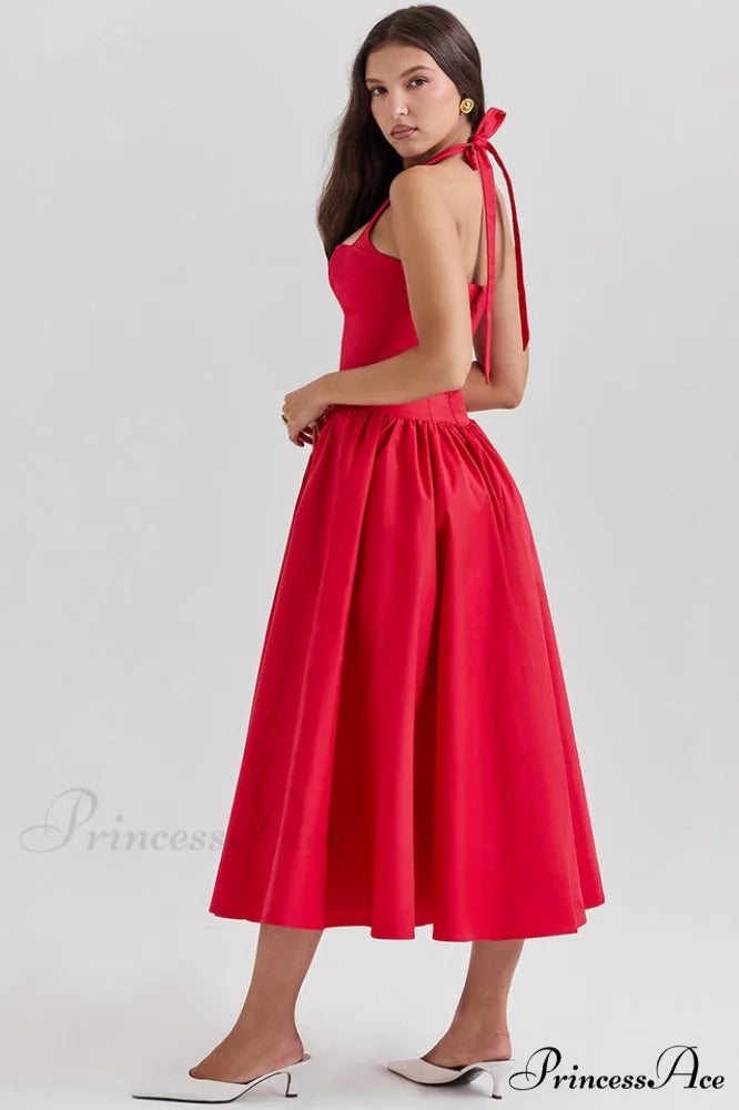 Coquette Scarlet Stylish Halter Midi Dress